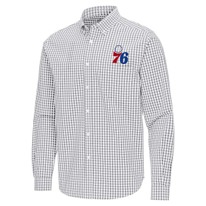Philadelphia 76ers Ellis Woven Antigua Long Sleeve Button Up Large Skyscraper/White