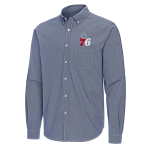 Philadelphia 76ers Porter Woven Antigua Long Sleeve Button Up Small Navy/White