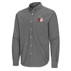 Philadelphia 76ers Porter Woven Antigua Long Sleeve Button Up Medium Black/White
