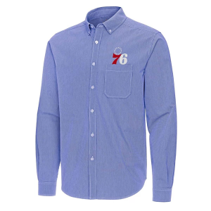 Philadelphia 76ers Porter Woven Antigua Long Sleeve Button Up 2XLarge Dark Royal/White