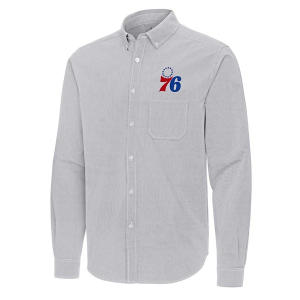 Philadelphia 76ers Porter Woven Antigua Long Sleeve Button Up Large Skyscraper/White