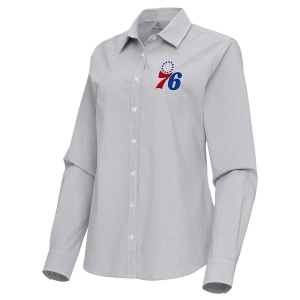 Women's Philadelphia 76ers Porter Woven Antigua Long Sleeve Button Up 2XLarge Skyscraper/White