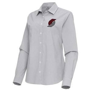 Women's Portland Trail Blazers Porter Woven Antigua Long Sleeve Button Up Large Skyscraper/White