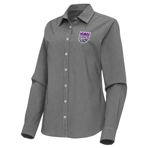 Women's Sacramento Kings Porter Woven Antigua Long Sleeve Button Up Large Black/White