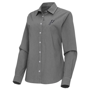Women's San Antonio Spurs Porter Woven Antigua Long Sleeve Button Up Medium Black/White