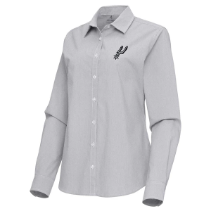 Women's San Antonio Spurs Porter Woven Antigua Long Sleeve Button Up XLarge Skyscraper/White