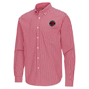 Toronto Raptors Ellis Woven Antigua Long Sleeve Button Up Medium Dark Red/White