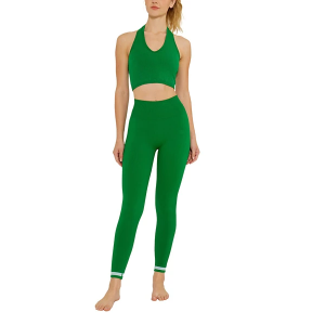 Women's Cream Yoga Elly Seamless Leggings Medium Green Stripes