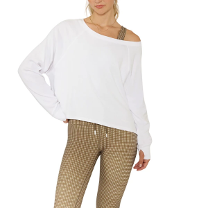 Women's Cream Yoga Fare Off the Shoulder Long Sleeve T-Shirt Large White