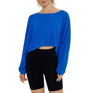 Women's Cream Yoga Alexa Oversize Drop-Shoulder Crop Long Sleeve T-Shirt Medium Saphire Blue