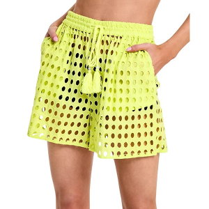 Women's Dotti Cotton Openwork Dot Drawstring-Waist Swim Shorts Medium Citrine