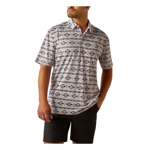 Men's Ariat All Over Print Aztec Grey Polo 2XLarge Silver