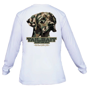 Men's What The Fin Camo Dawg Performance Long Sleeve T-Shirt Medium White