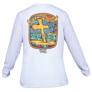 Men's What The Fin Son of A Savior Performance Long Sleeve T-Shirt XLarge White