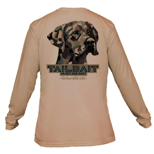 Men's What The Fin Camo Dawg Performance Long Sleeve T-Shirt Small Tan
