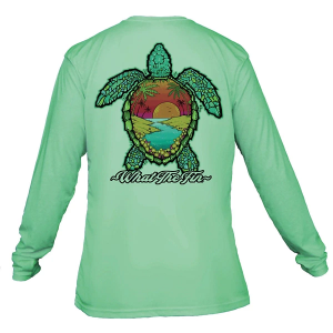 Men's What The Fin Turtle OI Performance Long Sleeve T-Shirt 2XLarge Sea Green