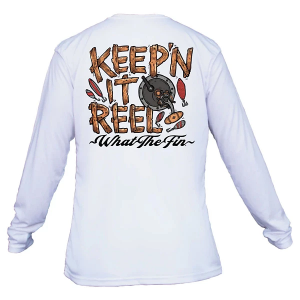Men's What The Fin Keep'n It Reel Performance Long Sleeve T-Shirt Small White