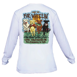 Men's What The Fin Fur Wheelin Performance Long Sleeve T-Shirt Medium White