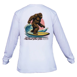 Men's What The Fin Surf Squatch Performance Long Sleeve T-Shirt Large White