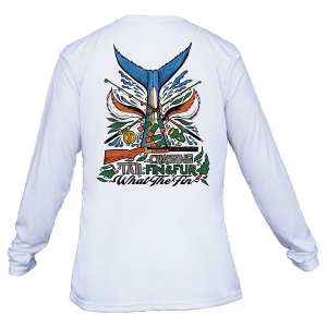 Men's What The Fin Chasing Tail, Fin & Fur Performance Long Sleeve T-Shirt Large White