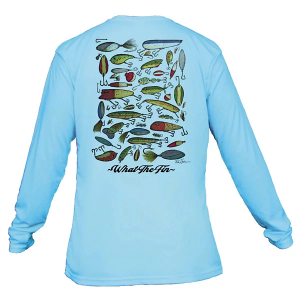 Men's What The Fin Lures Performance Long Sleeve T-Shirt Small Sea Blue