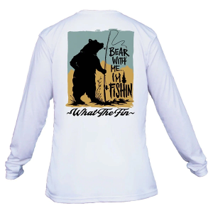 Men's What The Fin Bear With Me Long Sleeve T-Shirt Large White