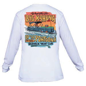 Men's What The Fin Kahuna Pontoona Performance Long Sleeve T-Shirt 3XLarge White