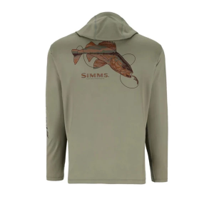Men's Simms Tech Artist Series Fishing Hoodie Large Willow Walleye