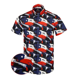 Men's Retro Rifle Retro Texas Button Up Shirt 4XLarge Red White