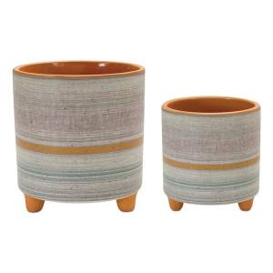 Melrose International Footed Stone Planter (Set of 2)