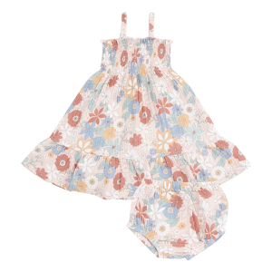 Girls' Angel Dear Retro Floral Midi Babydoll Dress 5 Multi