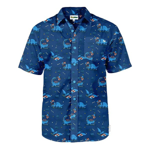 Men's Tipsy Elves Fossilized Flag Button Up Shirt Medium Blue