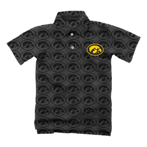 Iowa Hawkeyes Wes and Willy All-Over Print Kids' Polo XLarge Black