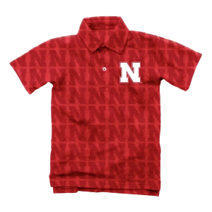 Nebraska Cornhuskers Wes and Willy All-Over Print Kids' Polo Small Red