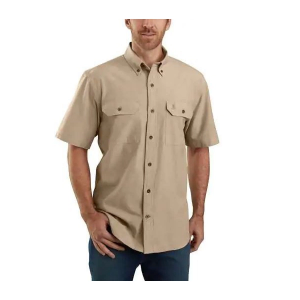 Men's Carhartt Loose Fit Midweight Chamray Button Up Shirt Large Dark Tan Chambray