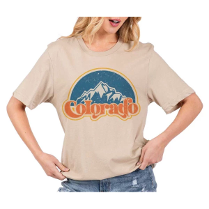 Women's A. Blush Colorado Mountain T-Shirt Large Tan