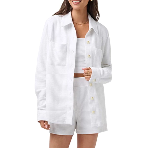 Women's TravisMathew Costal Rib Yacht Me Long Sleeve Shacket XLarge White