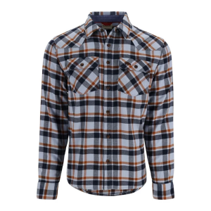 Men's Simms Santee Long Sleeve Button Up Shirt Large Steel Blue Shadow Box Plaid