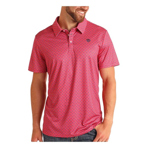 Men's Rock & Roll Denim Geo Print Polo 2XLarge Pink