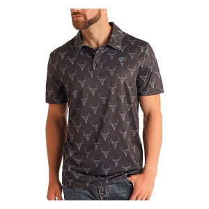 Men's Rock & Roll Denim Longhorn Polo XLarge Charcoal