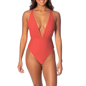 Women's Maaji Safri Plunge One Piece Swimsuit Contemporary Small Red Camelia