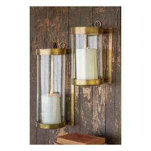 Kalalou Glass and Antique Brass Finish Wall Mounted Hurricane (Sold Individually)