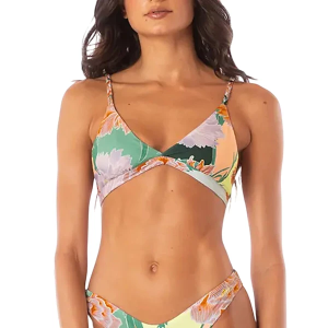 Women's Maaji Eden Rasha Fixed Triangle Swim Bikini Top Contemporary Large Japanese Green