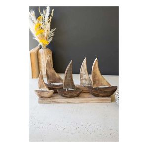 Kalalou Five Wooden Sailboats on a Base