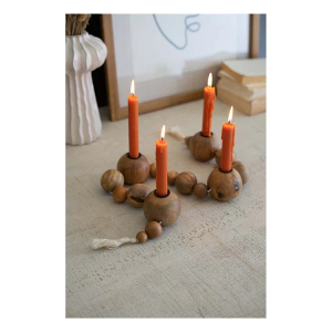 Kalalou Strung Wooden Spheres Taper Holder