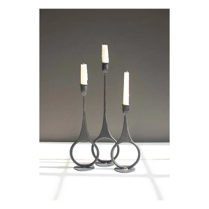 Kalalou Cast Iron Taper Candle Holders with Ring Detail (Set of 3)