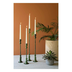 Kalalou Forged Iron Green Patina Taper Candle Holders