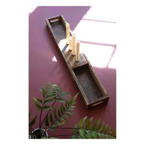 Kalalou Recycled Wooden Tray with Four Taper Candle Holder