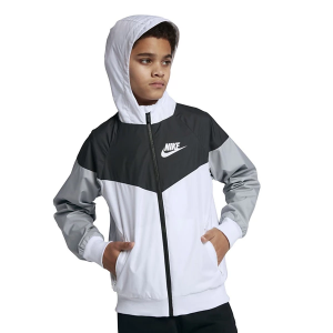 Boys' Nike Sportswear Windrunner Windbreaker Medium White/Black/Wolf Grey/White