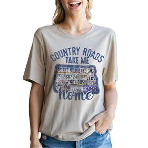 Women's Blume & Co North Dakota Country Road T-Shirt Small Tan